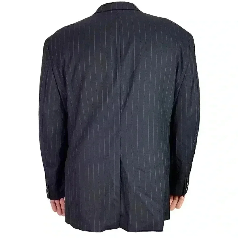 Ralph Ralph Lauren RRL Men 50R Pinstripe Wool Blazer Sport Coat Jacket Black